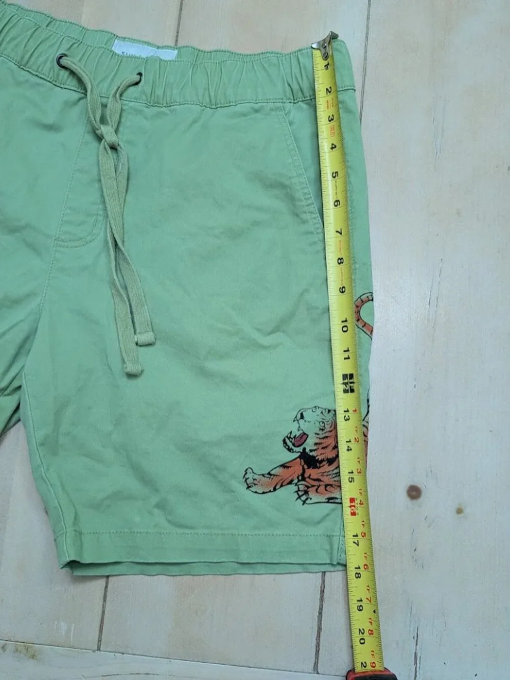 Sun + Stone Tiger Print Green Drawstring Shorts Men’s M